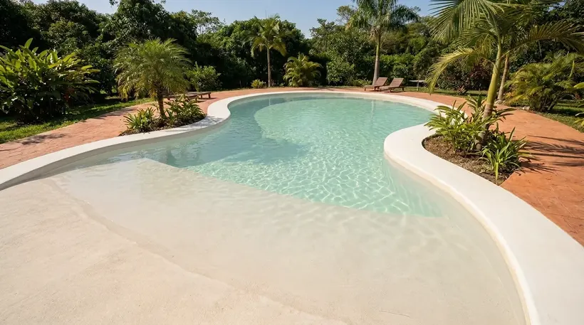 Simulación de piscina tipo playa con PISCIYÁ color beige