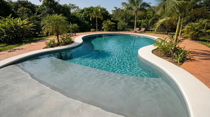Simulación de piscina tipo playa con PISCIYÁ color gris