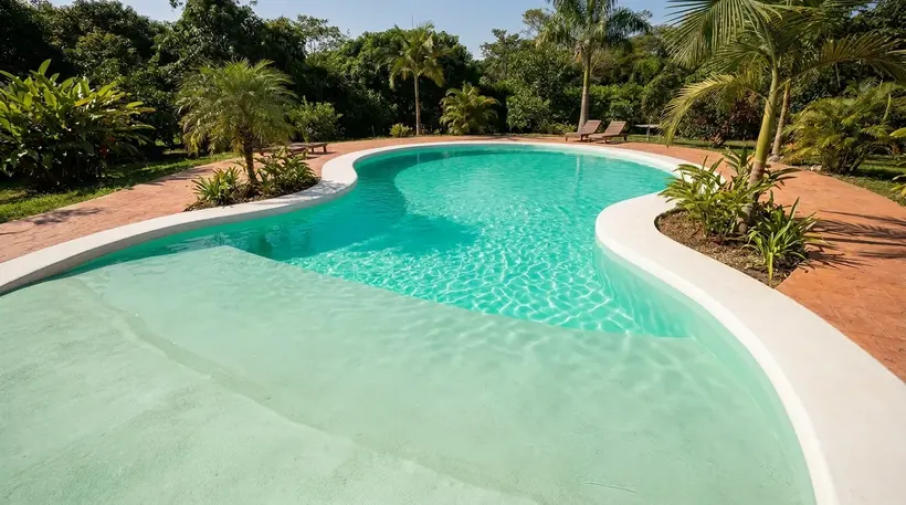 Simulación de piscina tipo playa con PISCIYÁ color verde menta